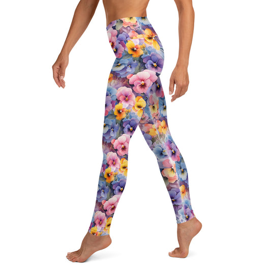 Colorful Pansies Floral Printed Yoga Leggings