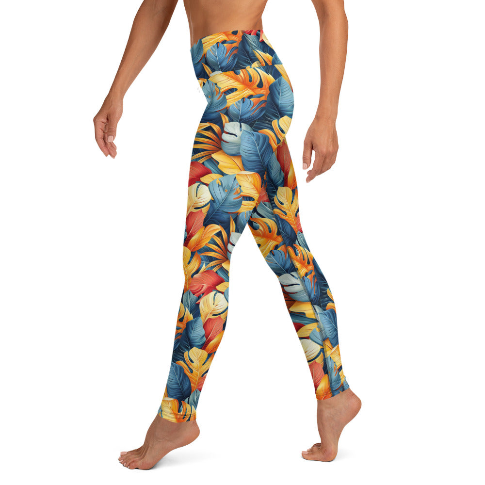 Colorful Tropical Foliage Printed Yoga Leggings