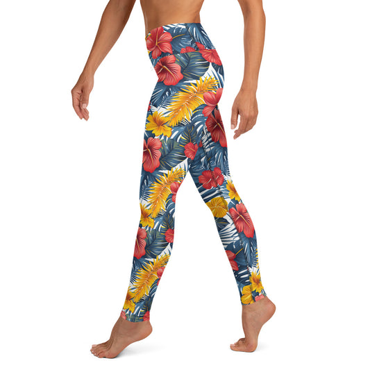 Vibrant Tropical Flowers & Foliage Printed Yoga Leggings