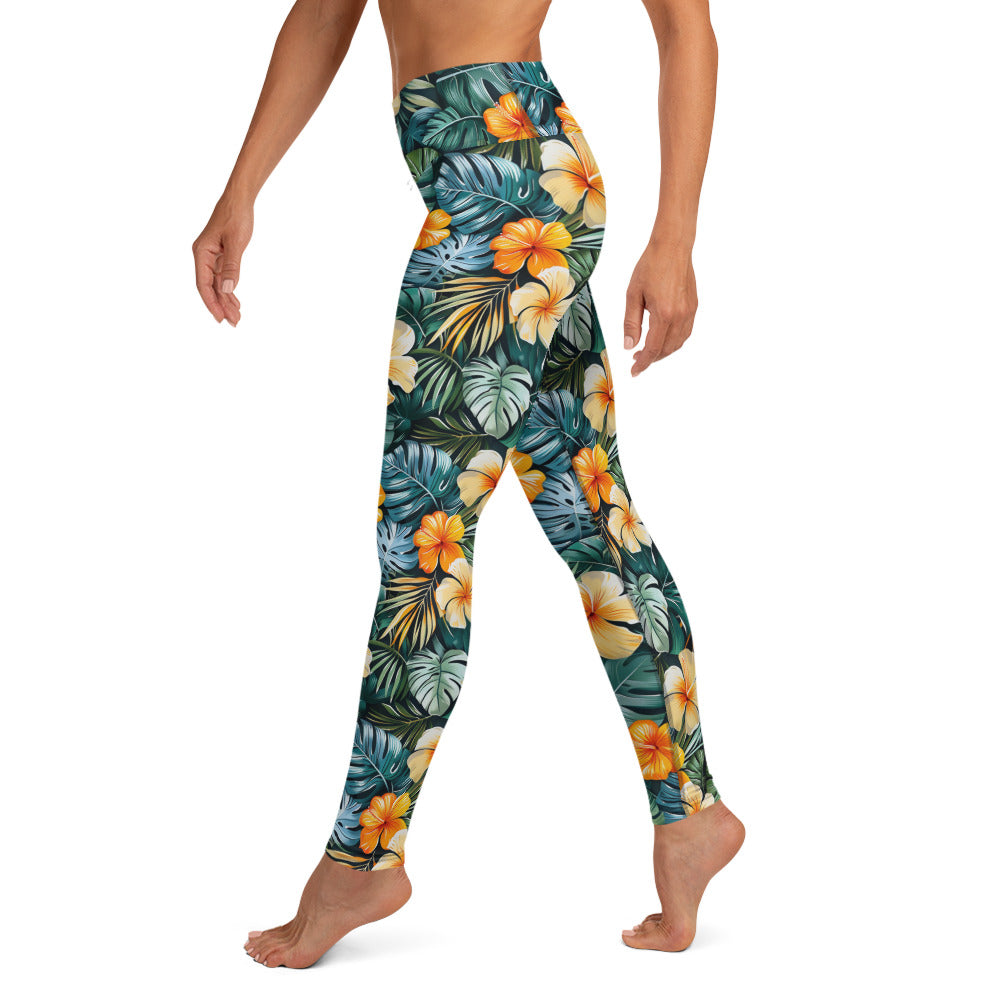 Tropical Floral Pattern Printed Yoga Leggings