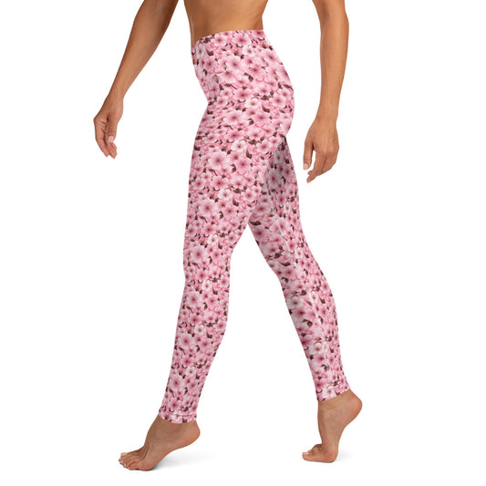 Pink Cherry Blossom Floral Pattern Yoga Leggings