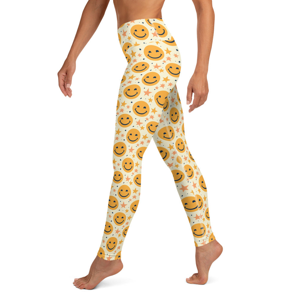 Yellow Emoji & Stars Printed Yoga Leggings