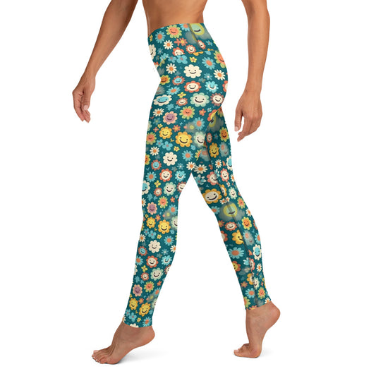 Smiling Floral Hippie Yoga Leggings