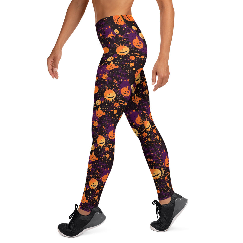 Spooky Pumpkin Splatter Halloween Yoga Leggings