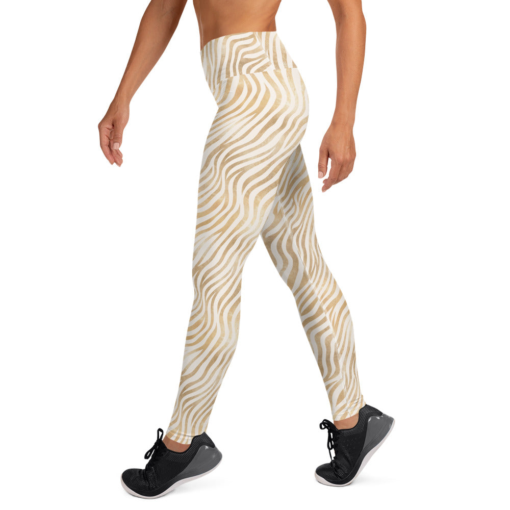 Shimmering Golden Zebra Skin Printed Yoga Leggings