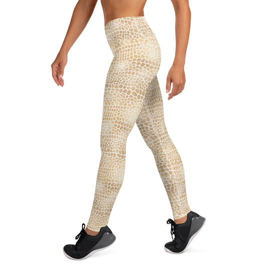 Shimmering Golden Crocodile Skin Printed Yoga Leggings