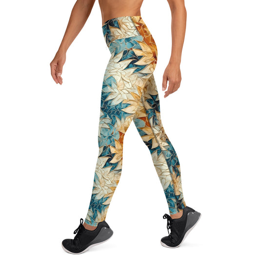 Abstract Golden Foliage Yoga Leggings