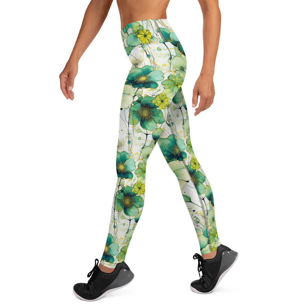 Green Floral Melody Printed Yoga Leggings