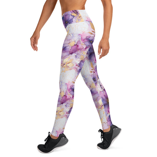 Purple Flowers Melody Floral Printed Yoga Leggings