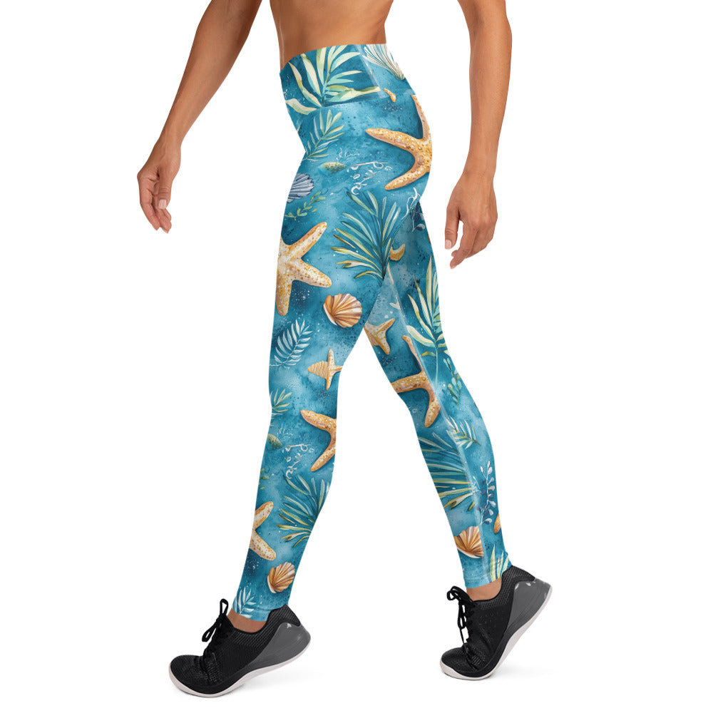 Starfish on Ocean Floor Printed Yoga Leggings