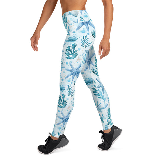 Watercolor Starfish Pattern Printed Yoga Leggings