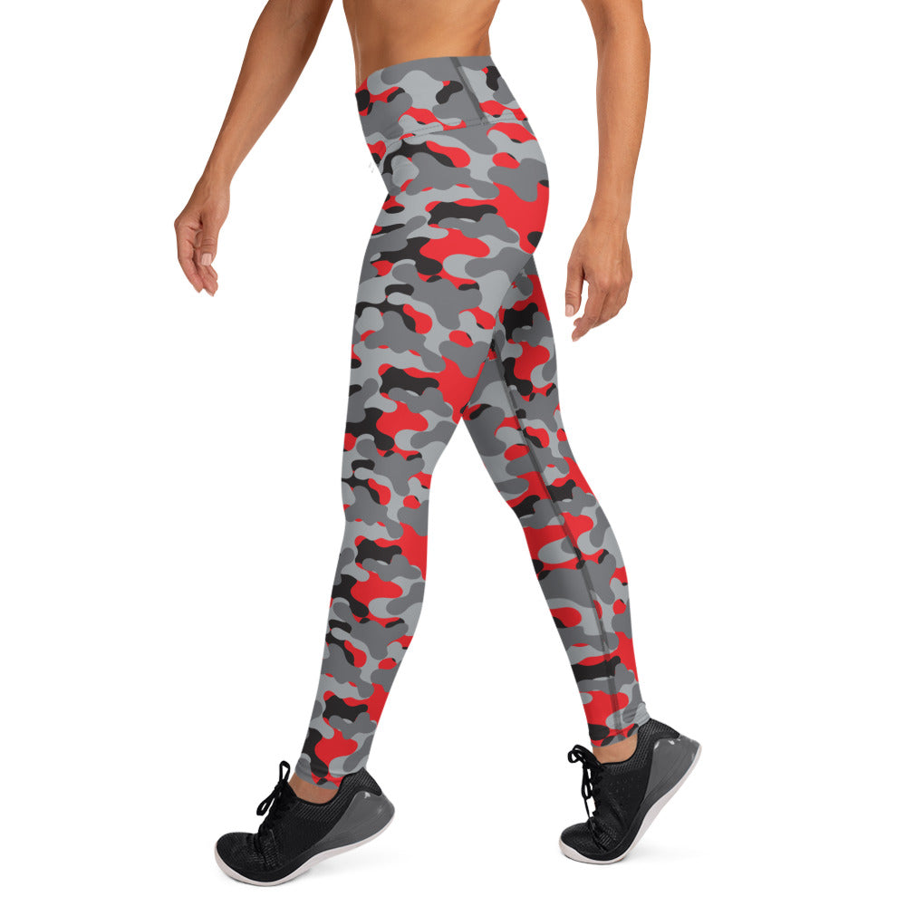 Red & Black Camouflage High Waisted Yoga Leggings