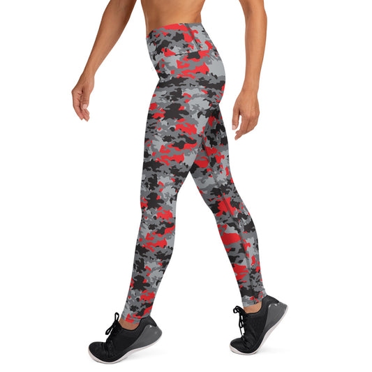 Red Black & Gray Camouflage Yoga Leggings