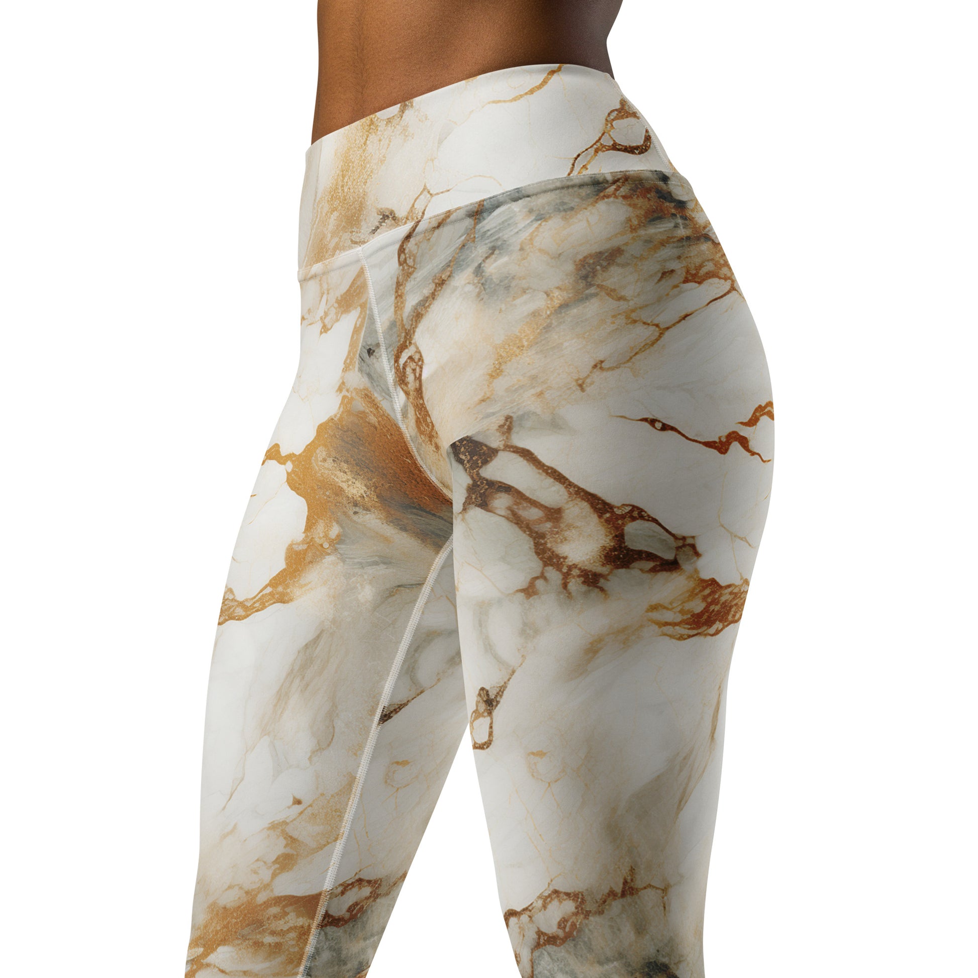 Hint of Gold White Marble Yoga Leggings