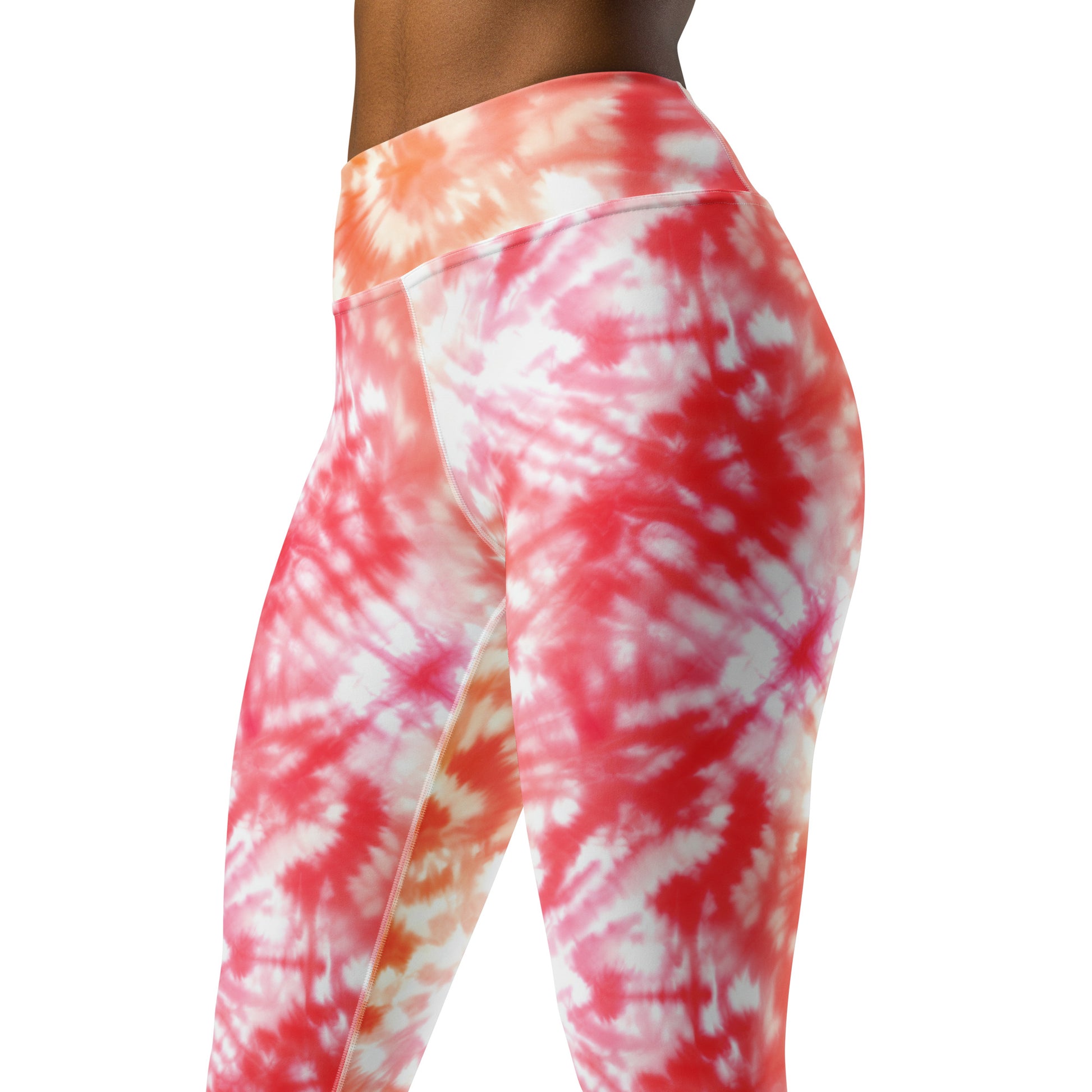 Shades of Red and White Tie Dye Yoga Leggings