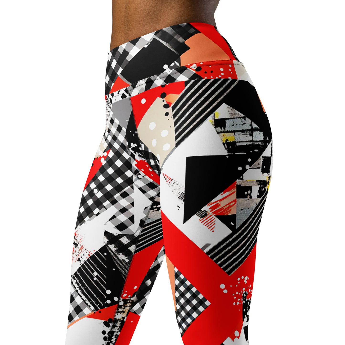 Red & Black Abstract Geometric Pattern Yoga Leggings