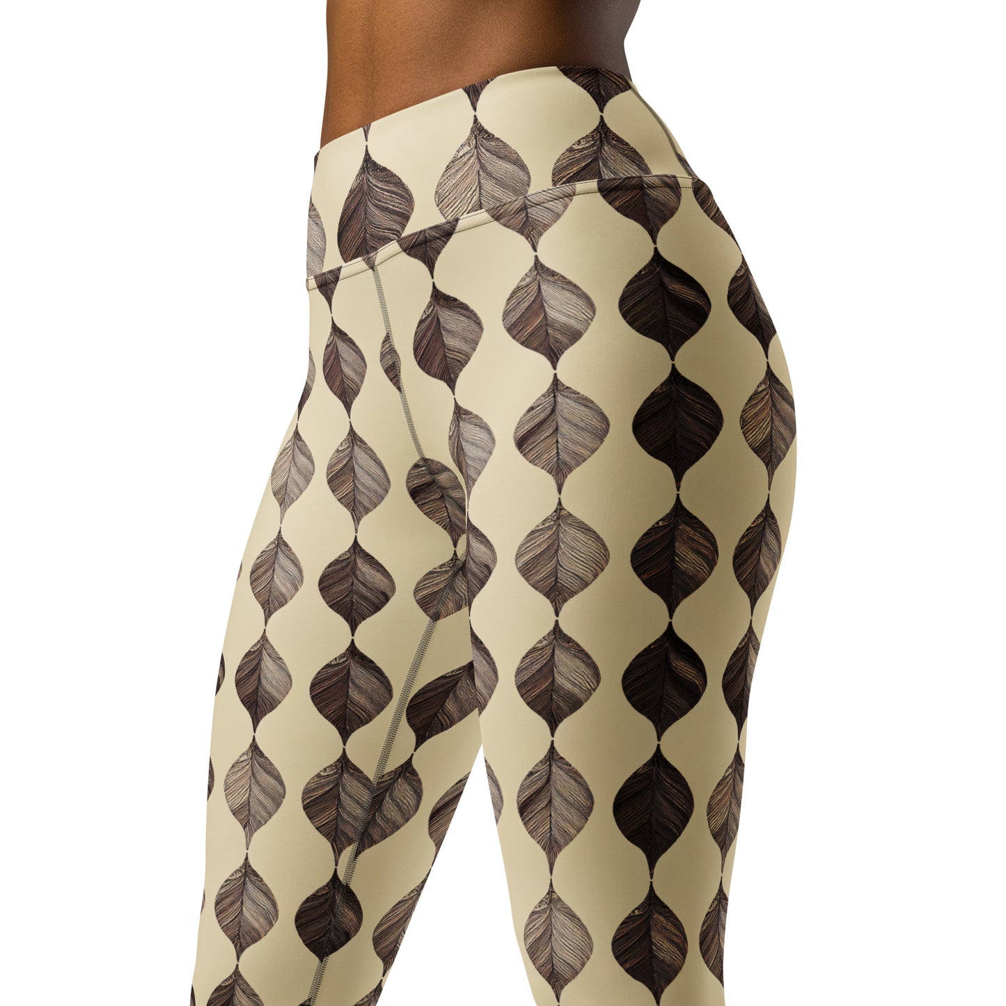 Beige & Brown Geometric Pattern Yoga Leggings