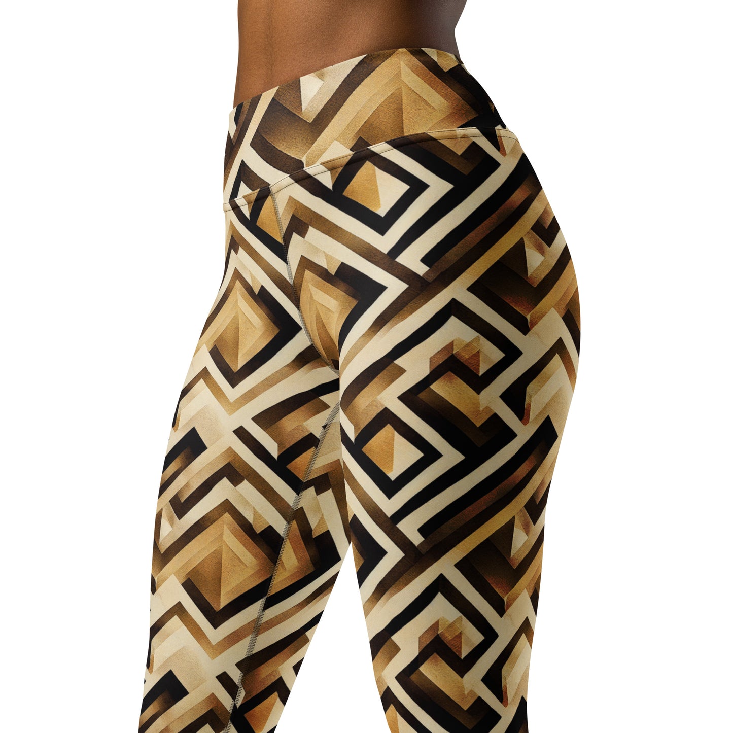 Shades of Brown Geometric Pattern Yoga Leggings