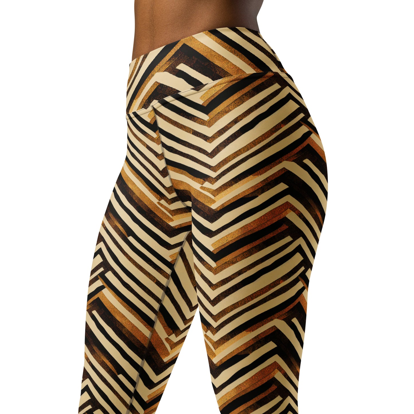 Brown Stripes Geometric Pattern Yoga Leggings