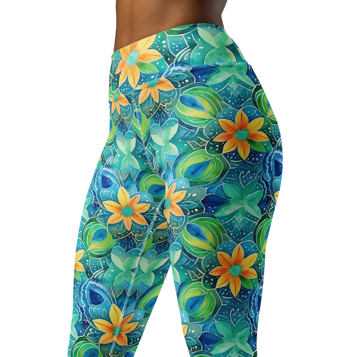 Vibrant Yellow Floral Printed Yoga Leggings