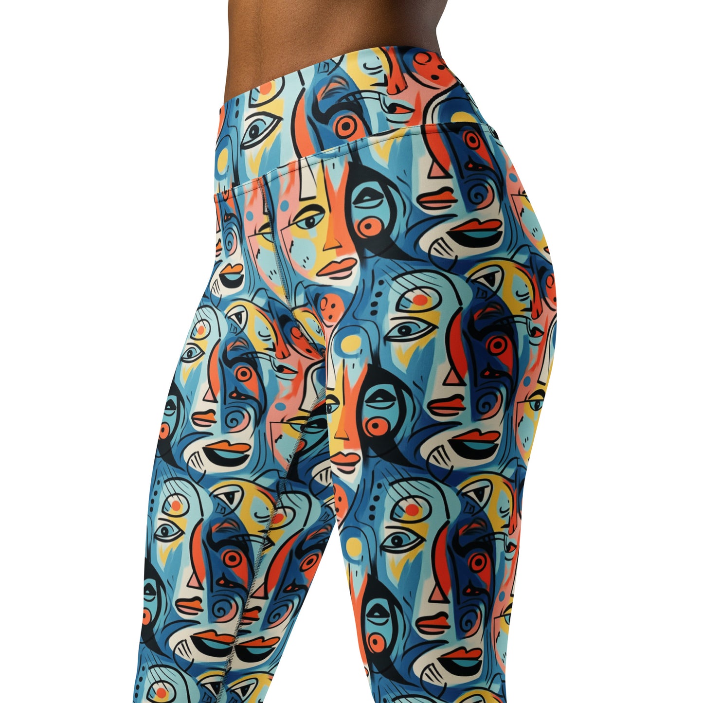 Blue & Yellow Faces Pop Art Printed Yoga Leggings