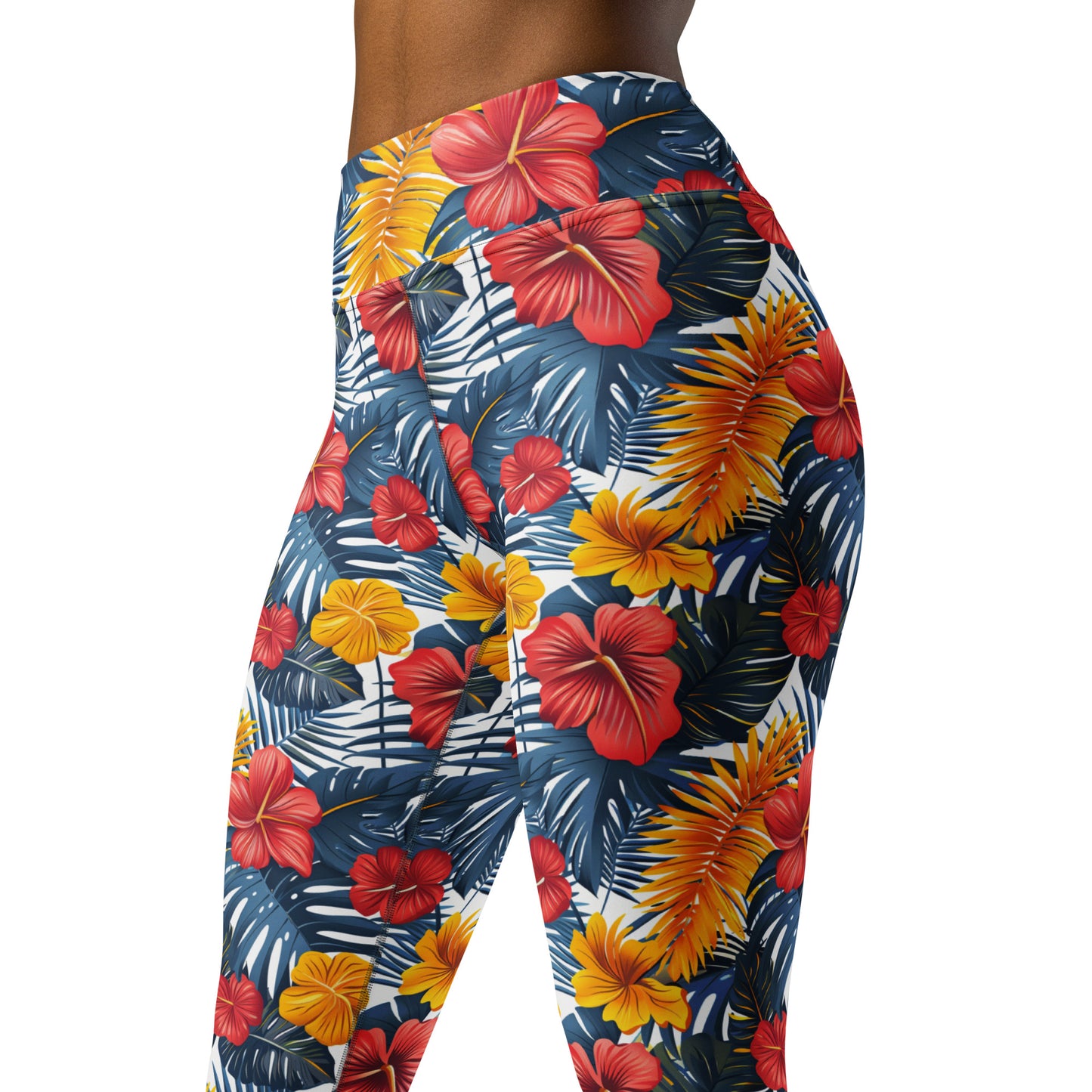 Vibrant Tropical Flowers & Foliage Printed Yoga Leggings