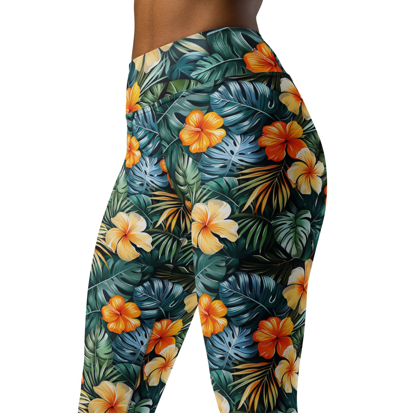 Tropical Floral Pattern Printed Yoga Leggings