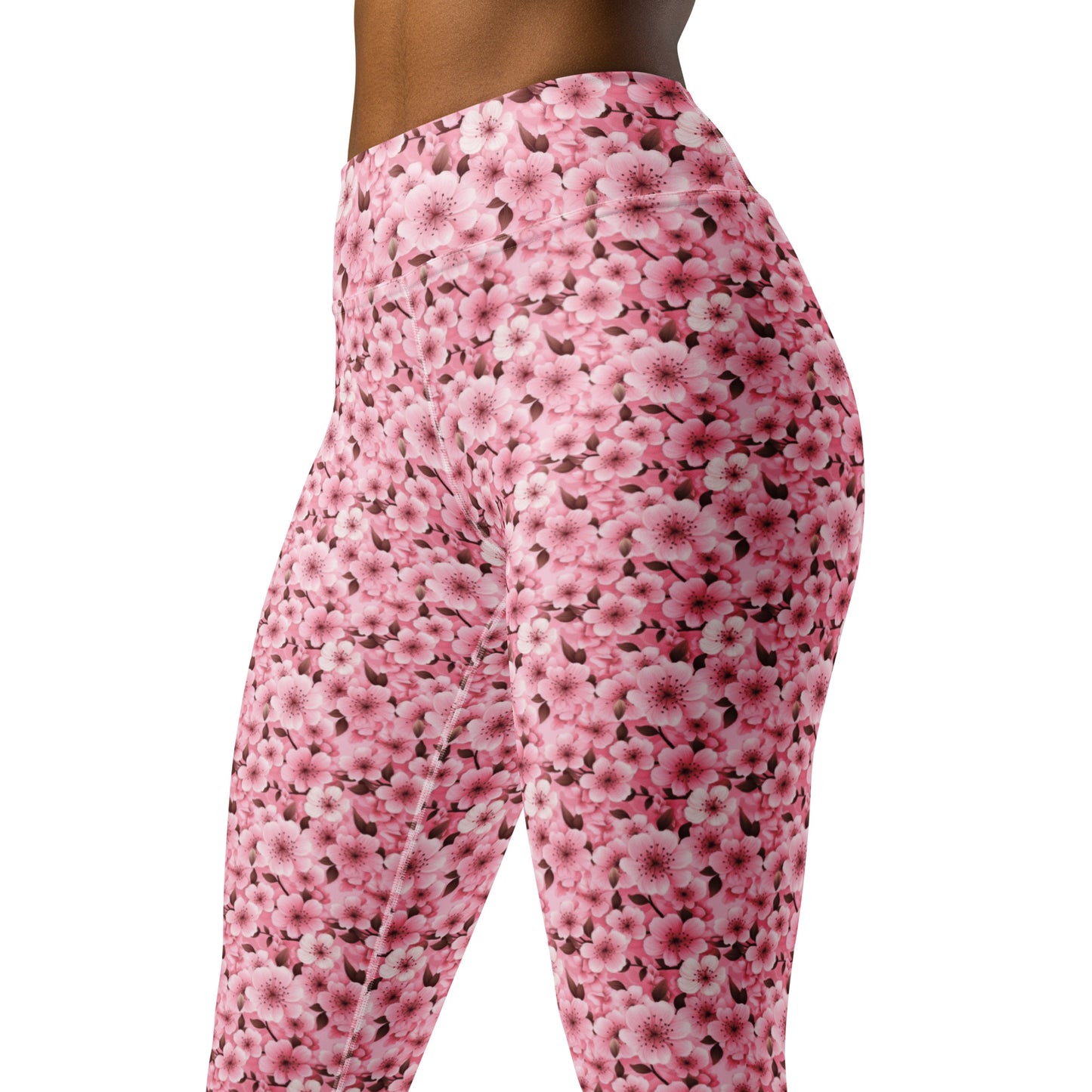 Pink Cherry Blossom Floral Pattern Yoga Leggings