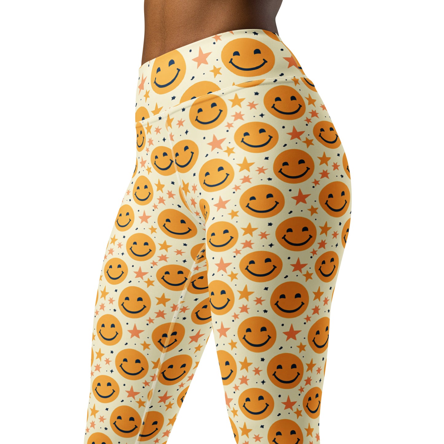 Yellow Emoji & Stars Printed Yoga Leggings