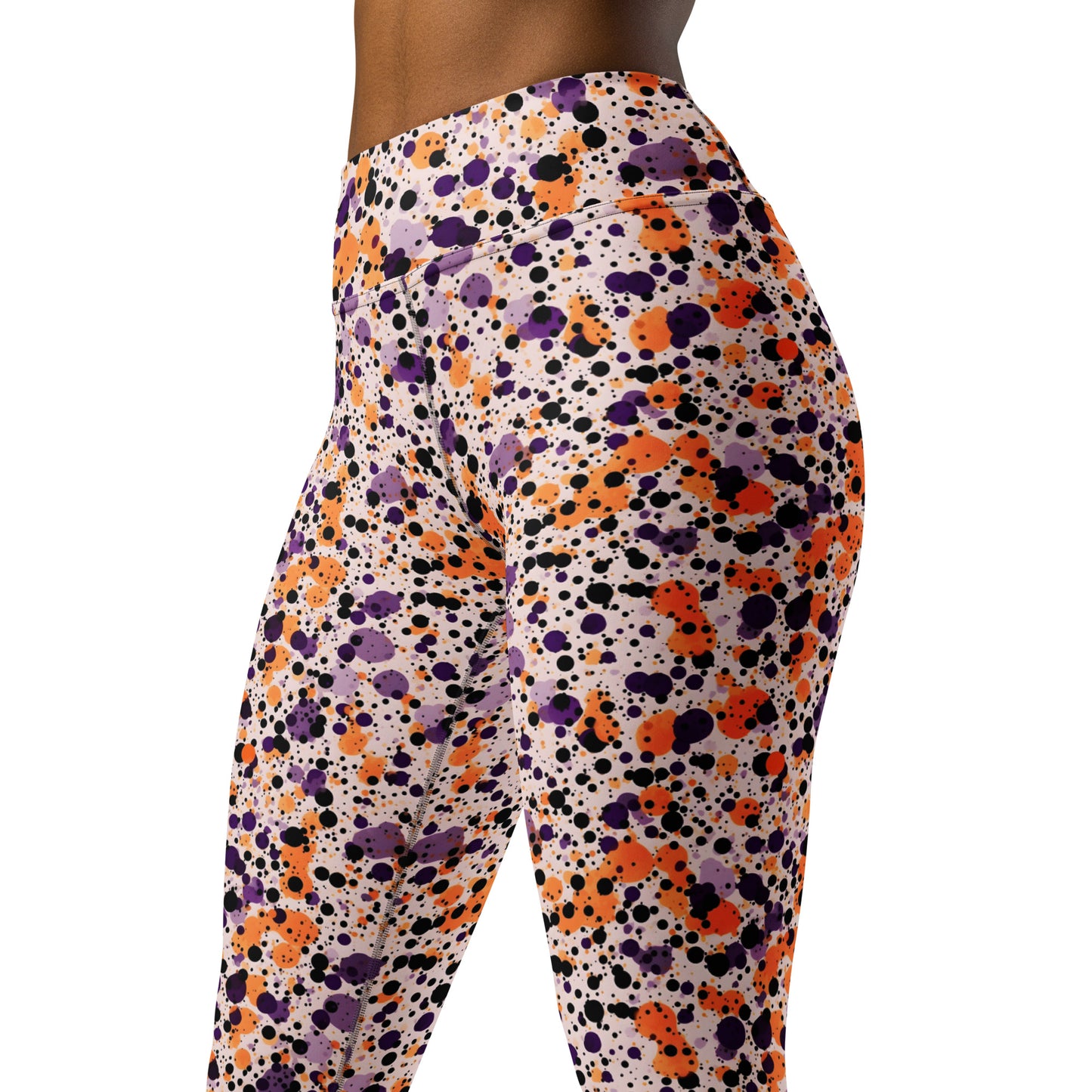 Orange Black Dots Splatter Yoga Leggings