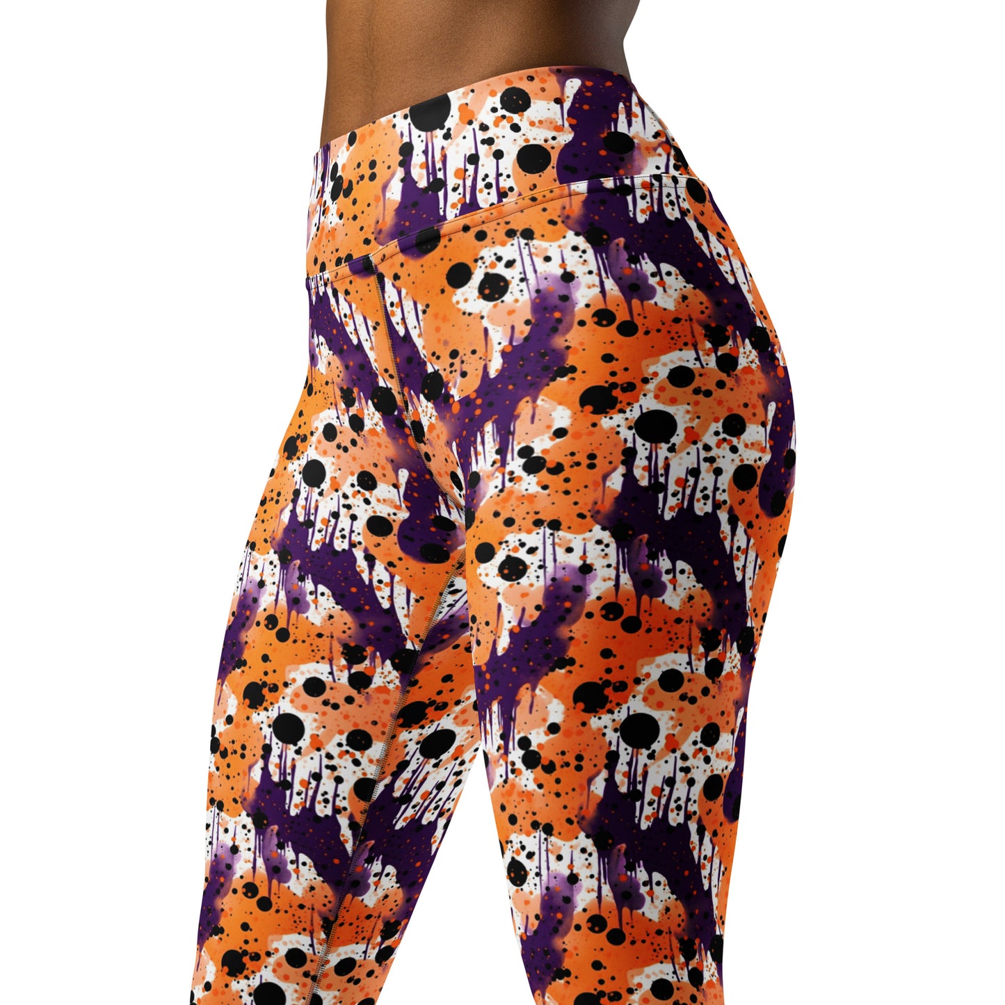 Orange Black Purple Color Splatter Yoga Leggings