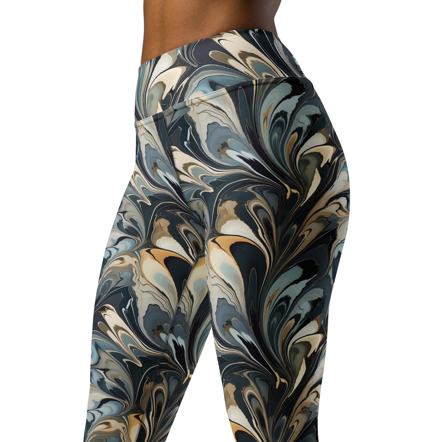 Abstract Liquid Waves Pattern Printed Yoga Leggings