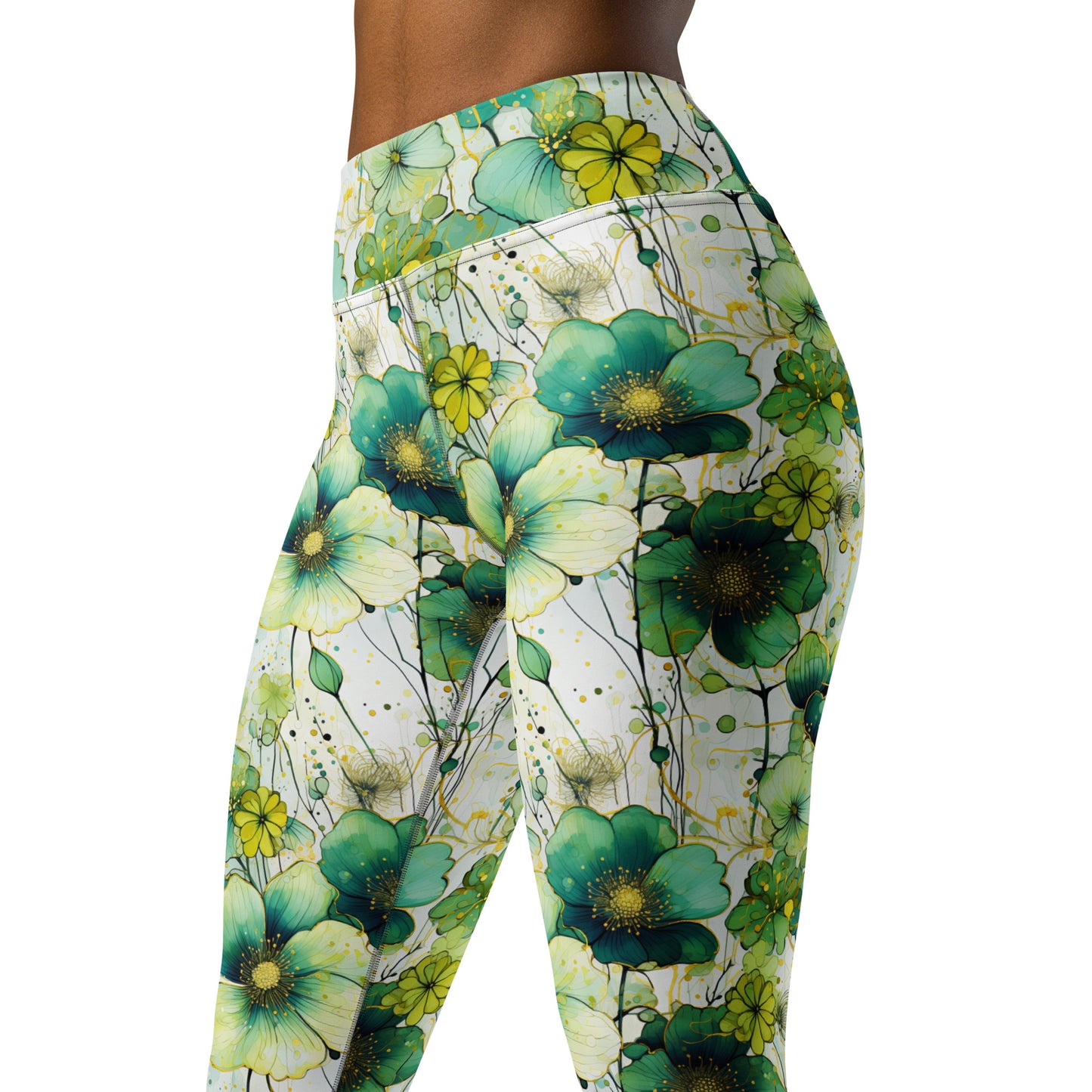 Green Floral Melody Printed Yoga Leggings