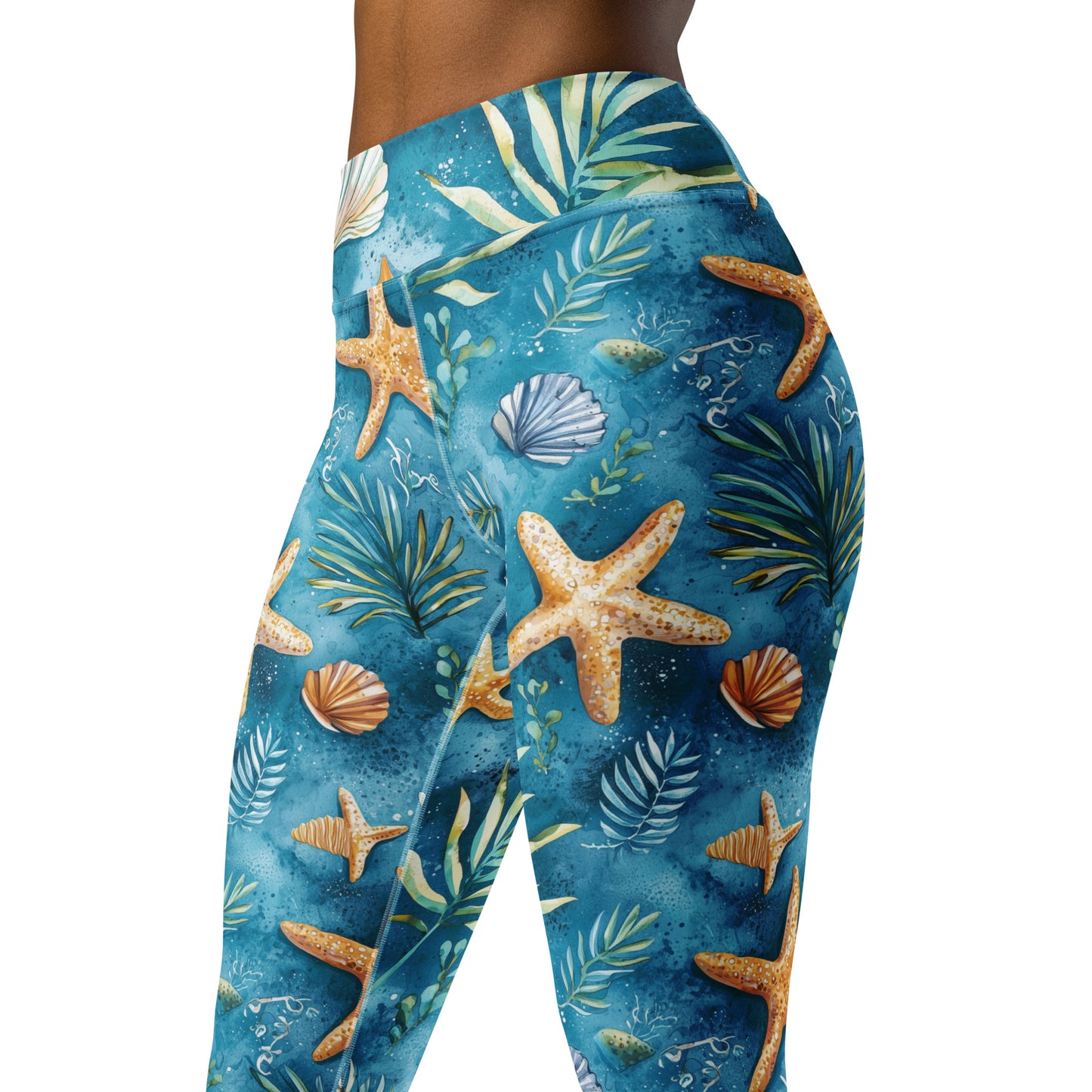 Starfish on Ocean Floor Printed Yoga Leggings