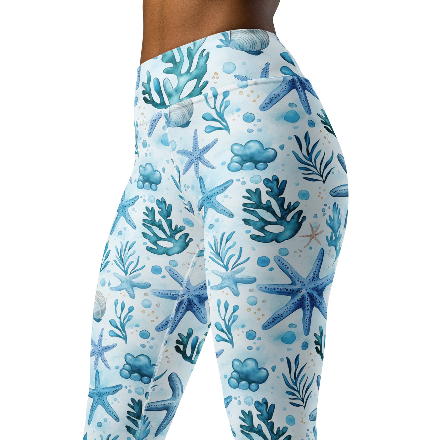 Watercolor Starfish Pattern Printed Yoga Leggings