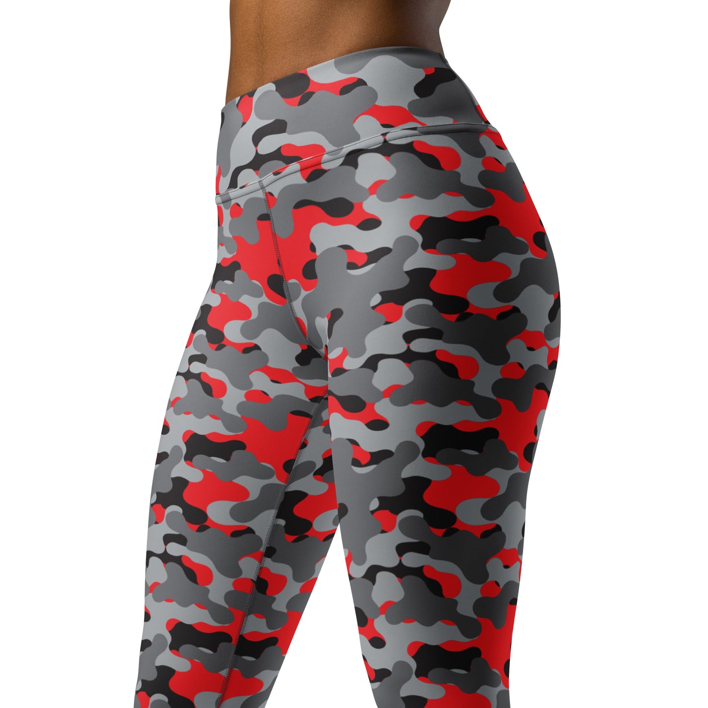 Red & Black Camouflage High Waisted Yoga Leggings