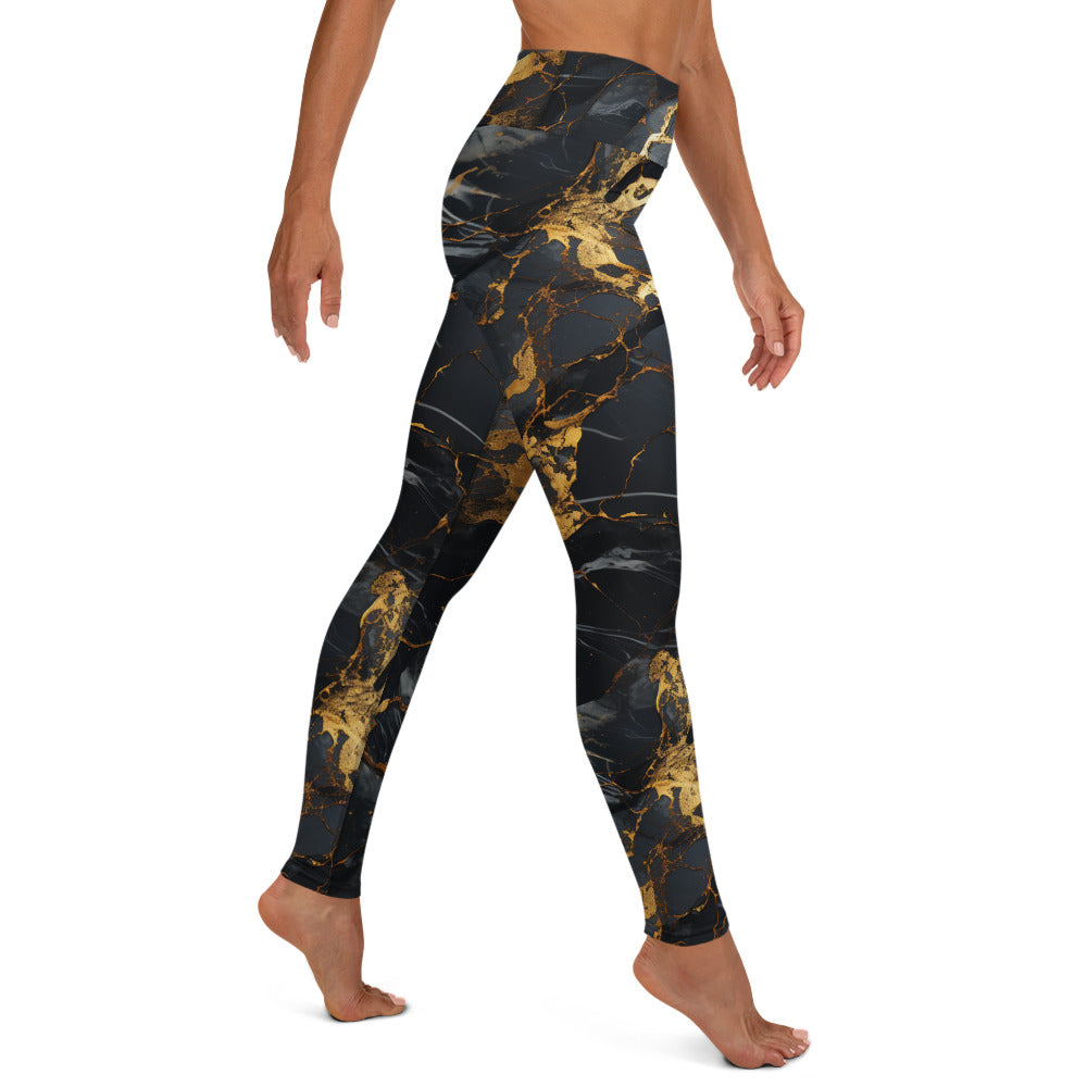 Black & Gold Marble Yoga Leggings