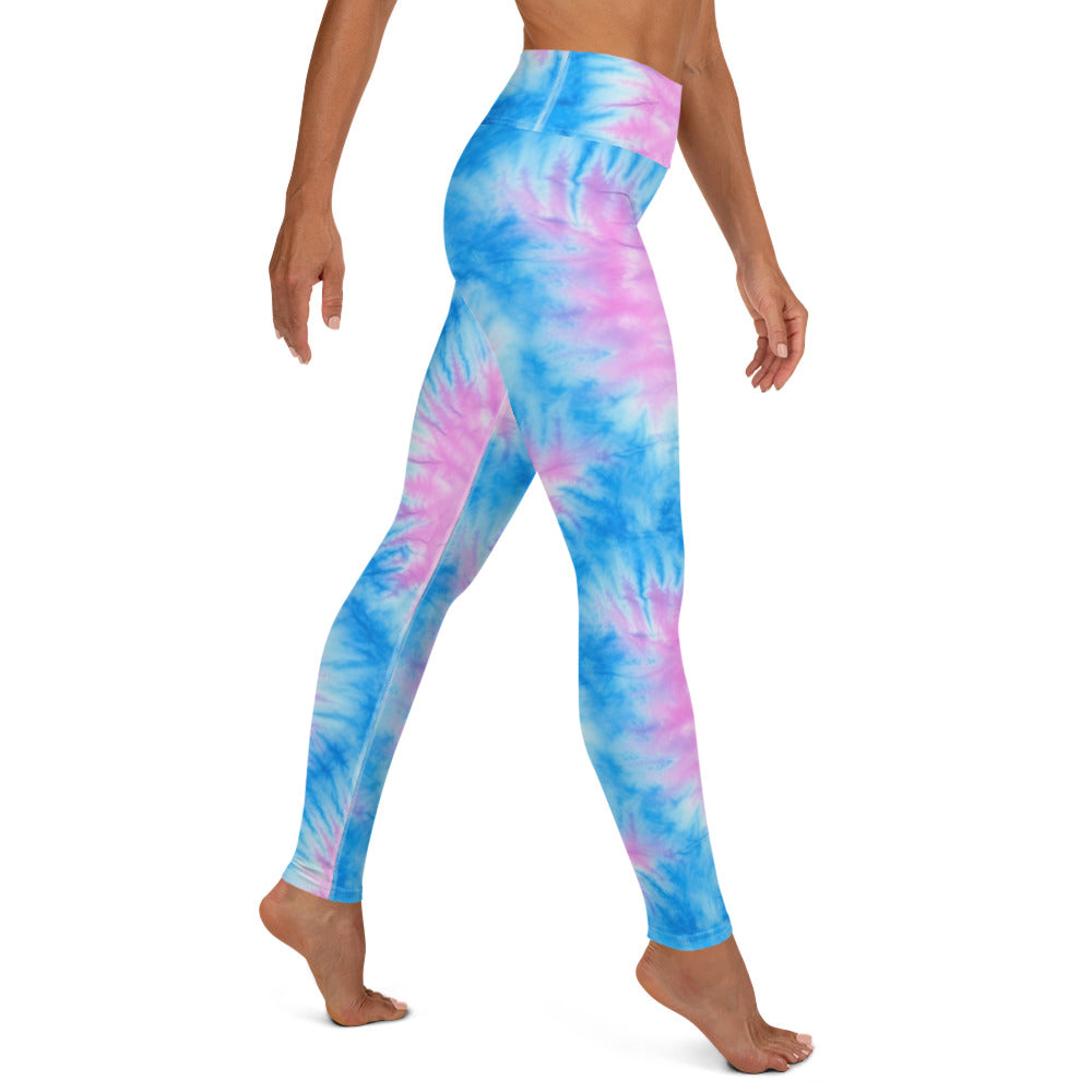 Pink & Baby Blue Tie Dye Yoga Leggings