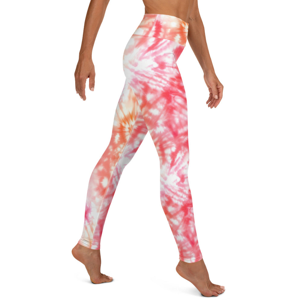 Shades of Red and White Tie Dye Yoga Leggings