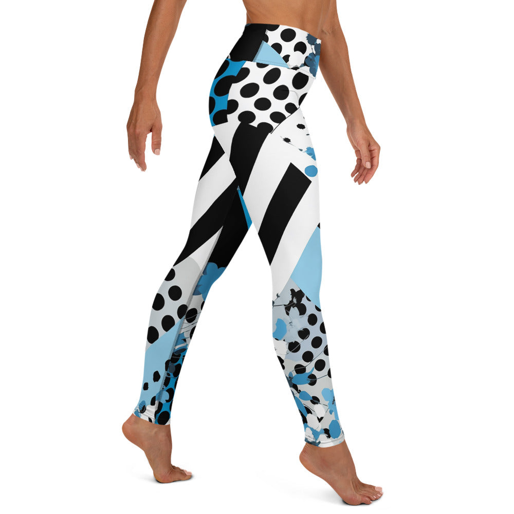 Blue & Black Geometric Pattern Yoga Leggings