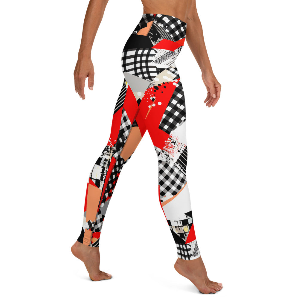 Red & Black Abstract Geometric Pattern Yoga Leggings