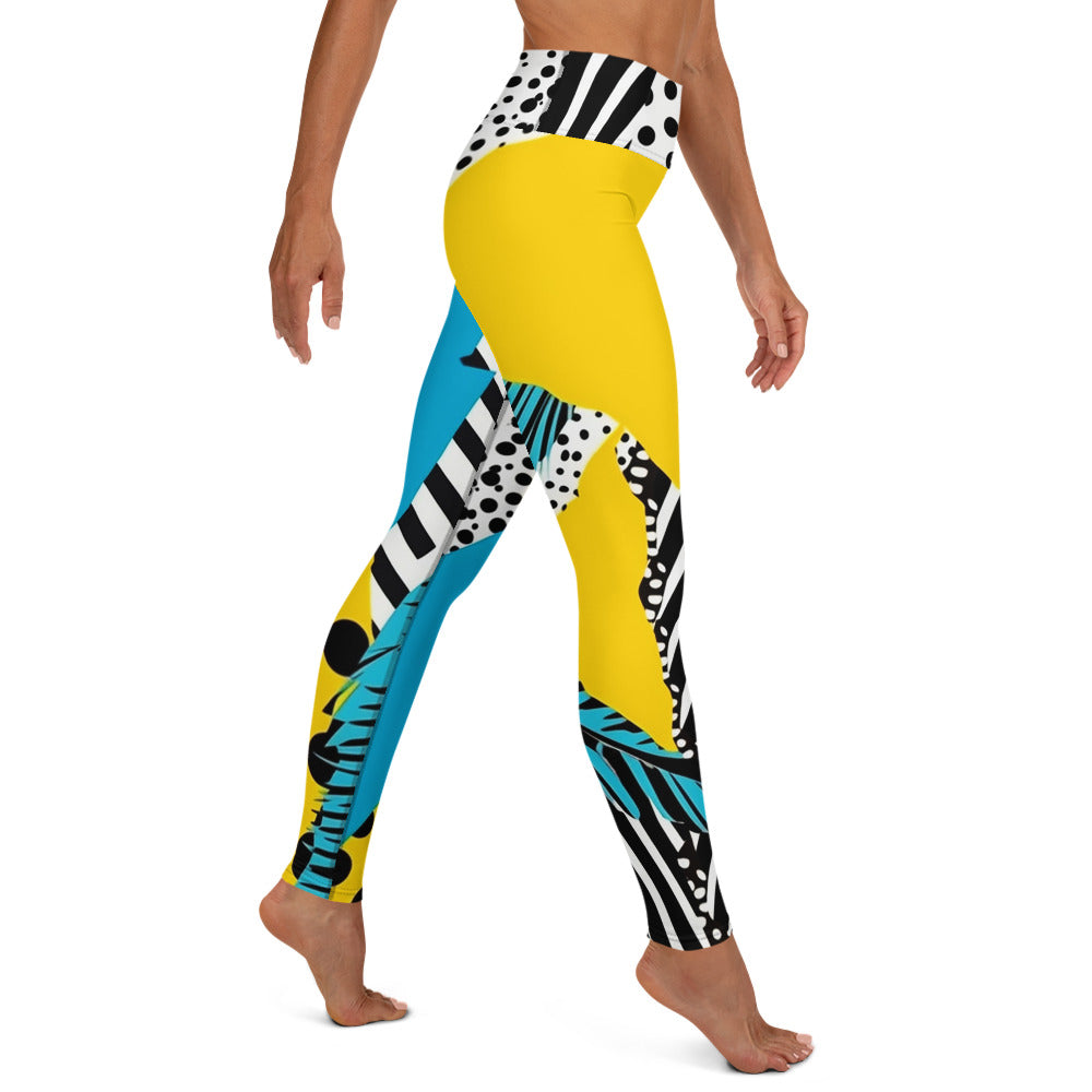 Yellow & Blue Abstract Geometric Pattern Yoga Leggings