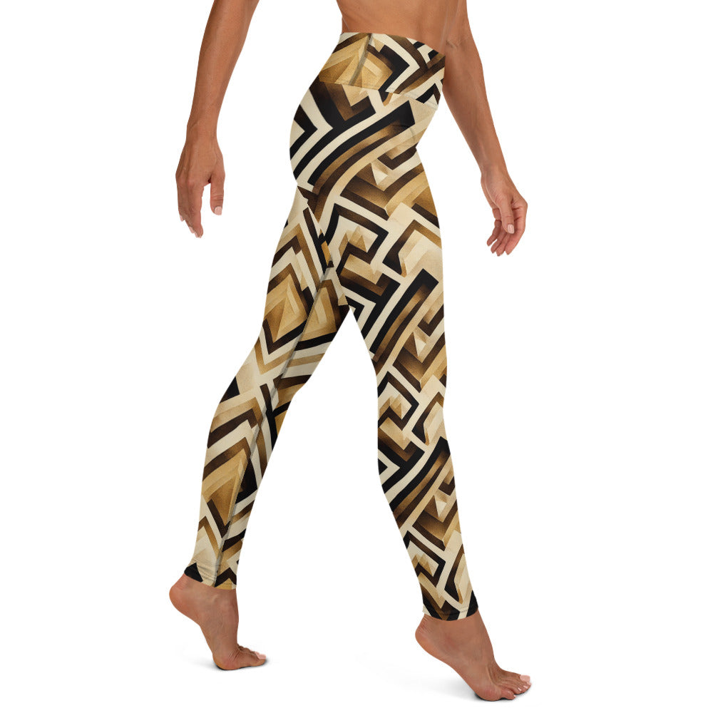 Shades of Brown Geometric Pattern Yoga Leggings