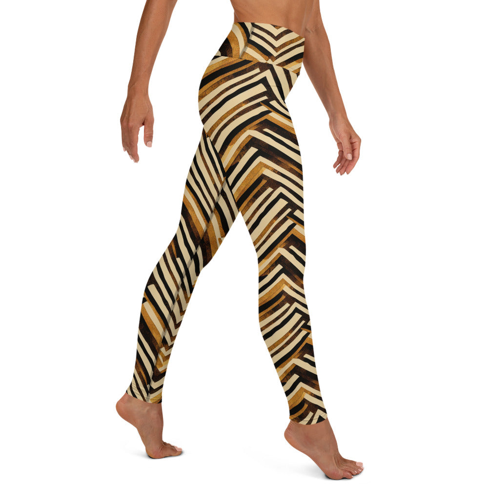 Brown Stripes Geometric Pattern Yoga Leggings