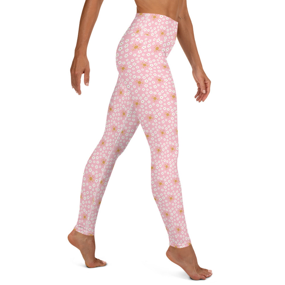 Pink Floral Printed Yoga Leggings