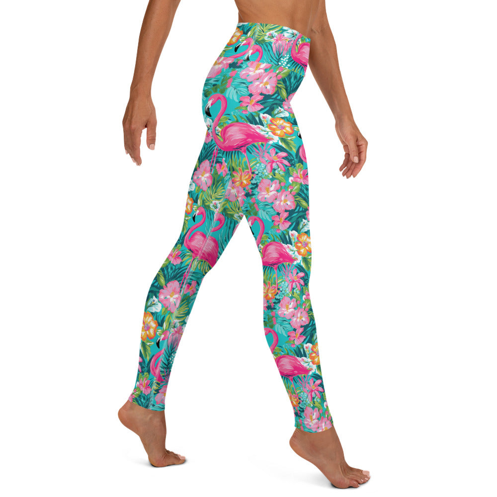 Tropical Flamingo Print Yoga Leggings