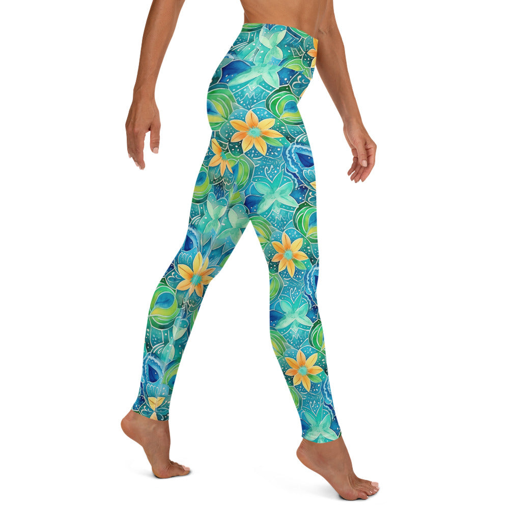 Vibrant Yellow Floral Printed Yoga Leggings