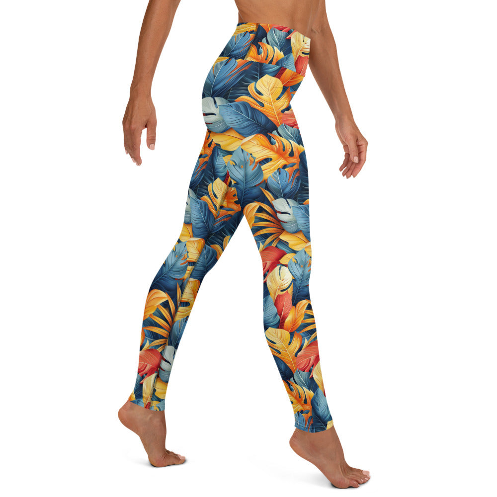 Colorful Tropical Foliage Printed Yoga Leggings