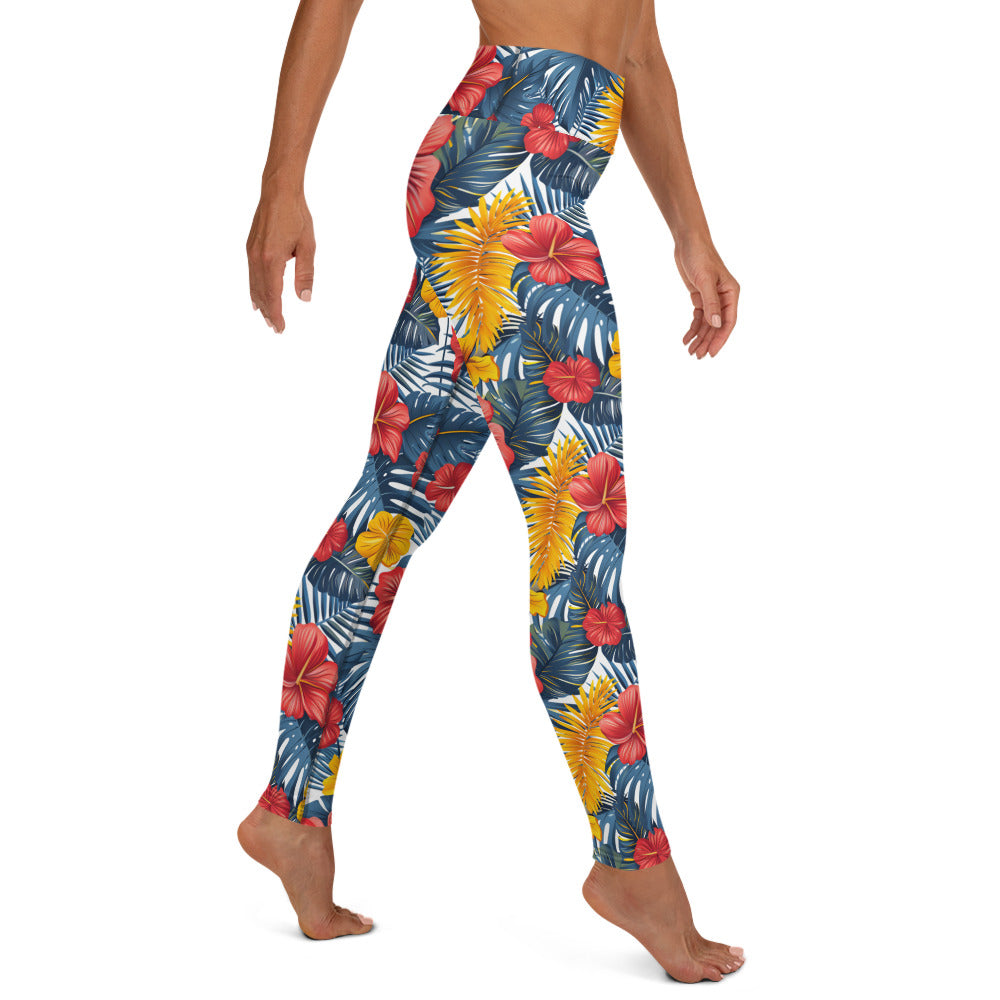 Vibrant Tropical Flowers & Foliage Printed Yoga Leggings