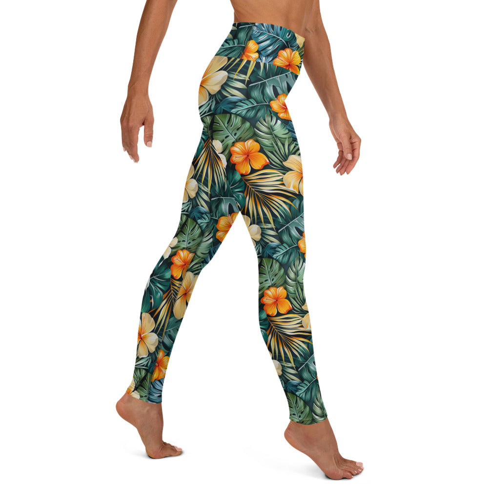 Tropical Floral Pattern Printed Yoga Leggings